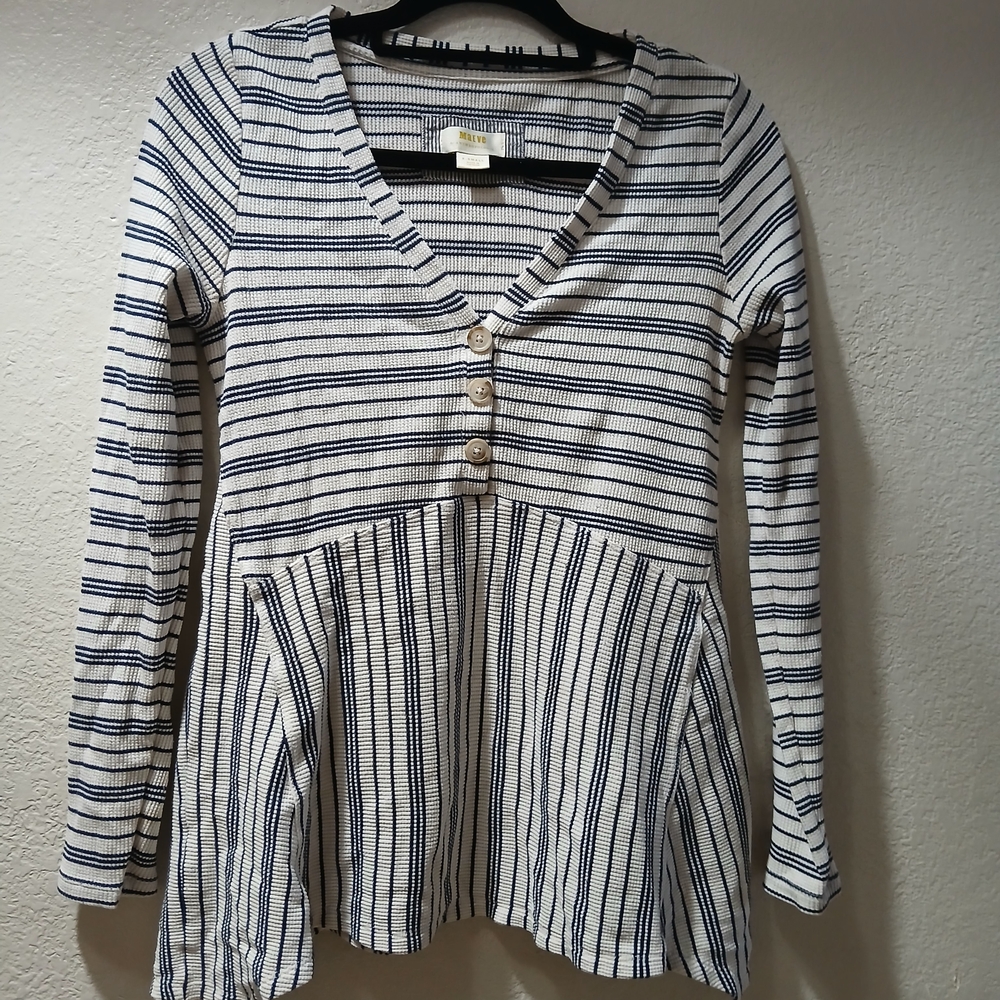 Anthropologie Maeve Navy and White Striped Top